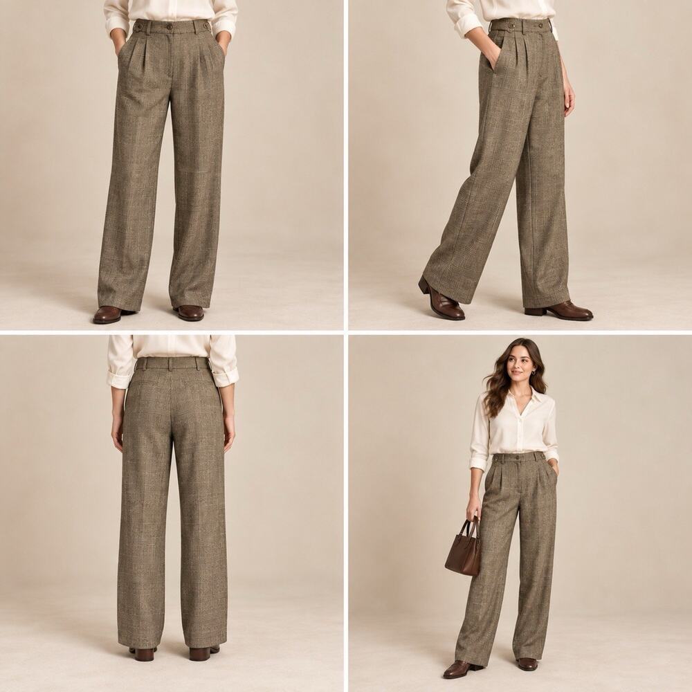 Vintage Lauren Ralph Lauren Women’s Wool Plaid Pleated Pants Size 4 Brown